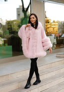 PONCHO IN CASHMERE IN PELLICCIA DI VOLPE ROSA