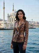 Double Breasted Leopard Leather Blazer