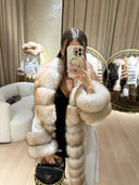 CAPPOTTO IN VERA PELLICCIA DI VOLPE CON ALCANTARA IN BIANCO