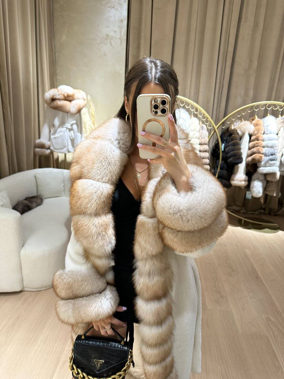 Real Fox Fur with Alkantara Coat in white