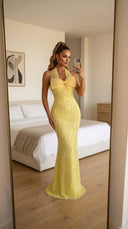 Lemon Belle Embellished Evening Gown