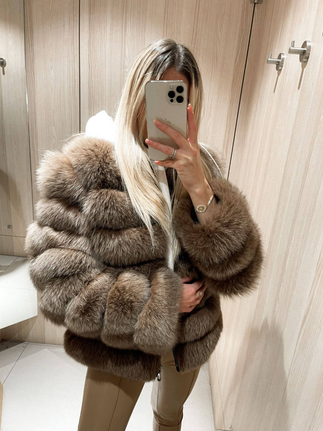 Chocolate Fox Fur Genuine Leather Jacket