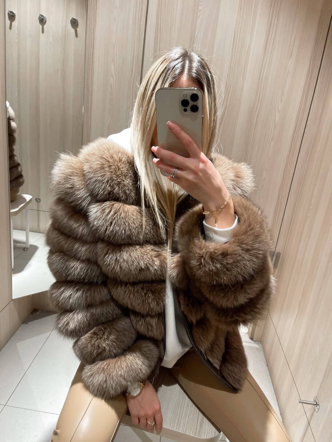 Chocolate Fox Fur Genuine Leather Jacket
