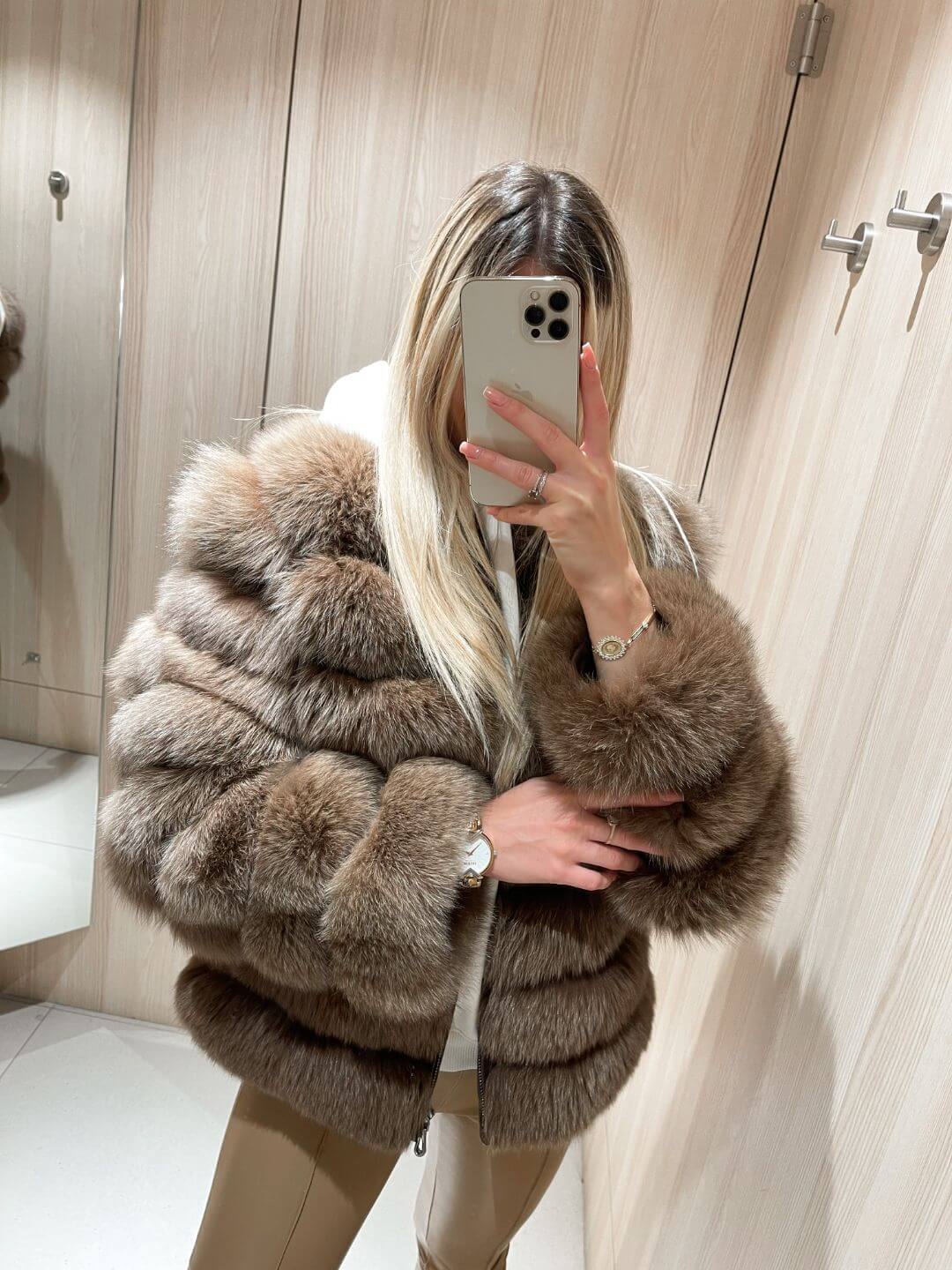 Chocolate Fox Fur Genuine Leather Jacket