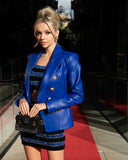 BLAZER DOPPIOPETTO IN PELLE IN BLU REALE 