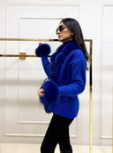 CARDIGAN CORTO IN CASHMERE/MAGLIA IN PELLICCIA DI VOLPE IN BLU REALE