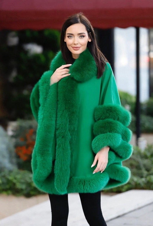 Fox Fur Cashmere Poncho in green