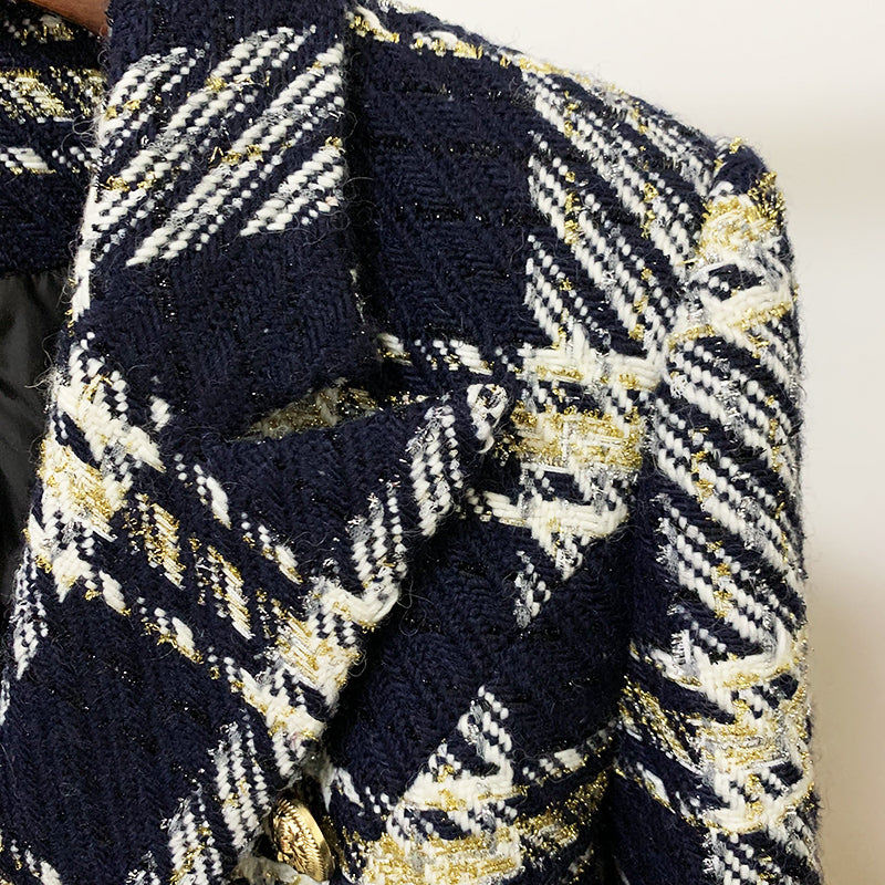 Double Breasted Navy Tweed Blazer