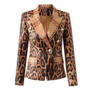Double Breasted Leopard Leather Blazer