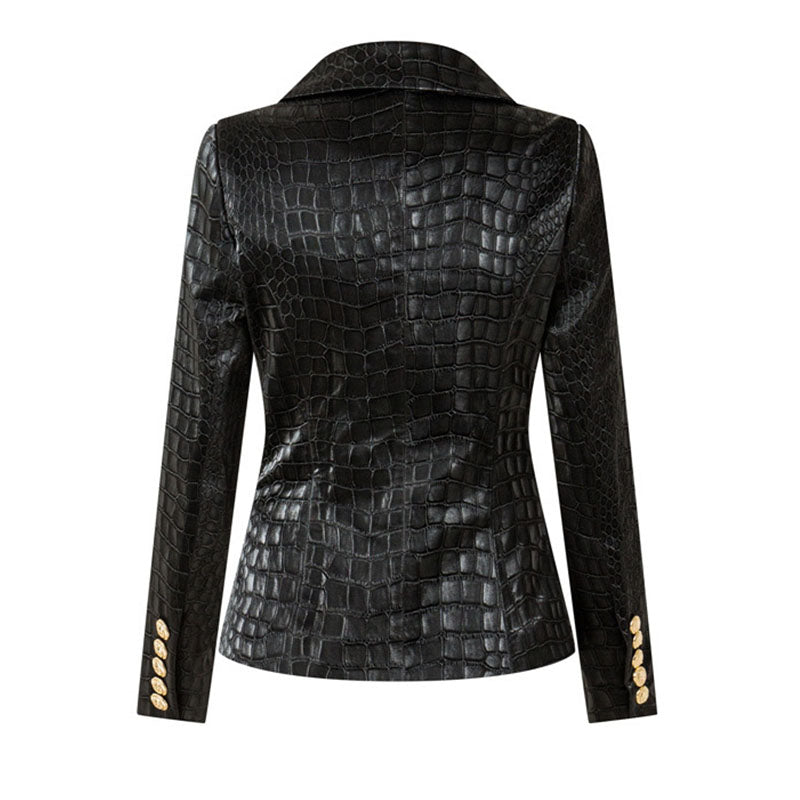 Double Breasted Black Leather Blazer