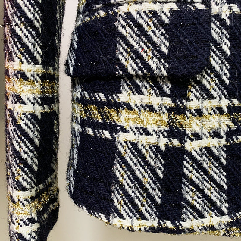 Double Breasted Navy Tweed Blazer