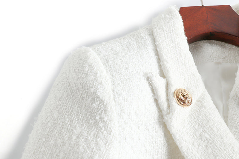 Double Breasted White Tweed Blazer