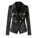 Double Breasted Black Leather Blazer