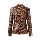 Double Breasted Leopard Leather Blazer