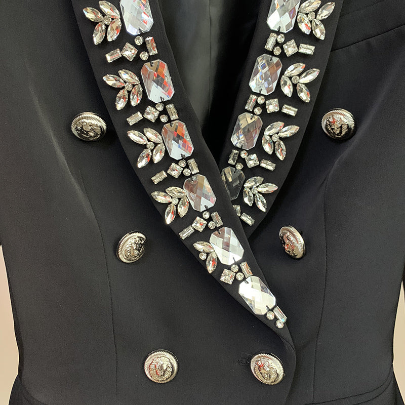 Double Breasted Blazer in Black with Rhinestones