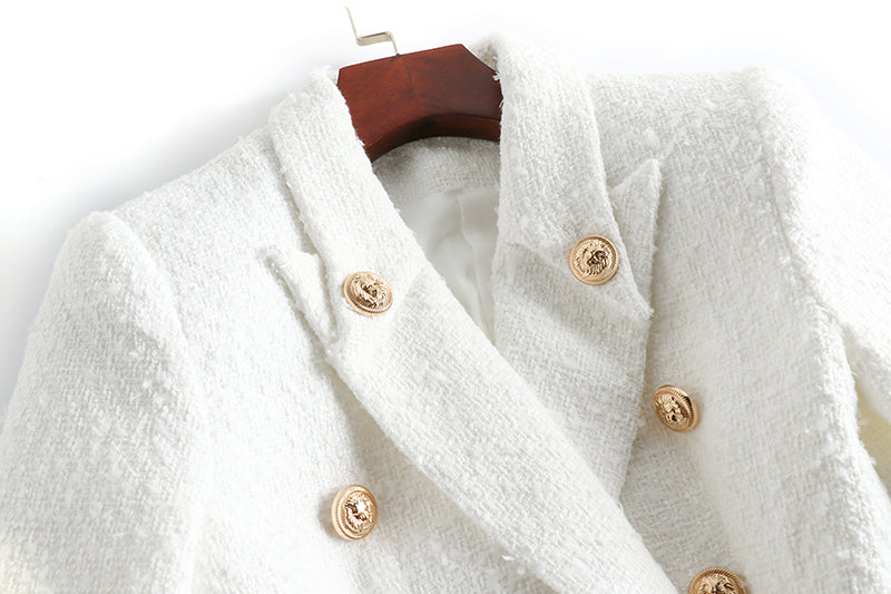 Double Breasted White Tweed Blazer