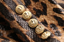 Double Breasted Leopard Leather Blazer