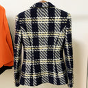 Double Breasted Navy Tweed Blazer