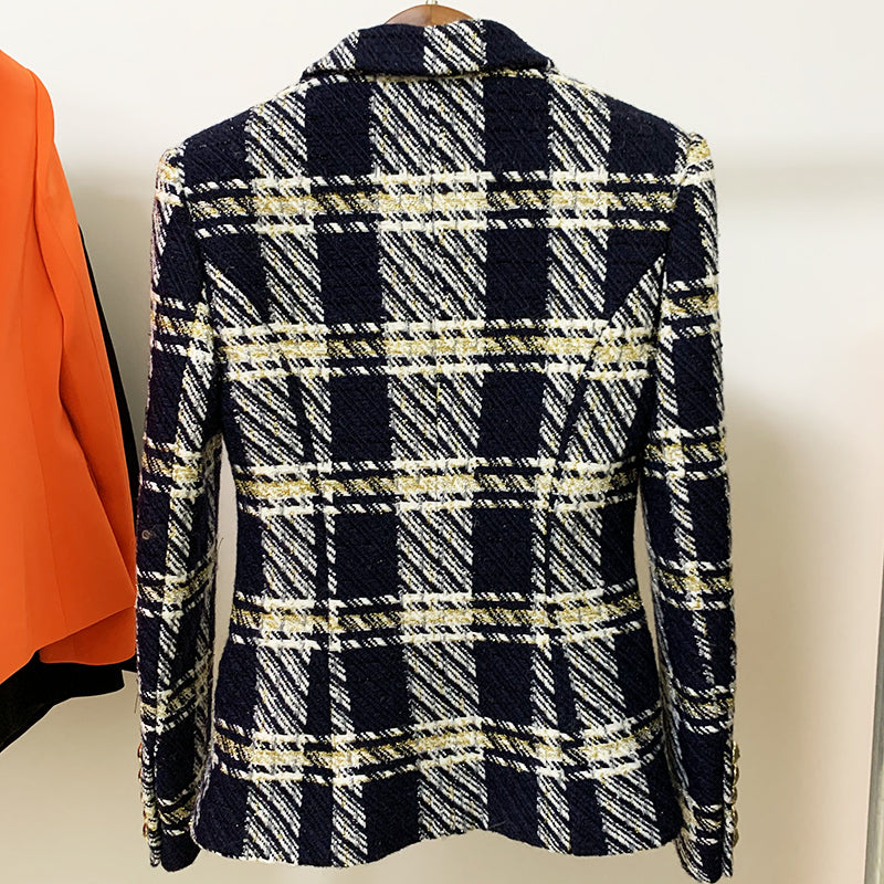 Double Breasted Navy Tweed Blazer