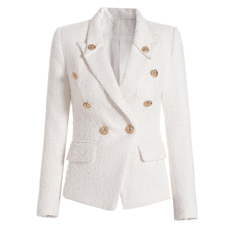 Double Breasted White Tweed Blazer