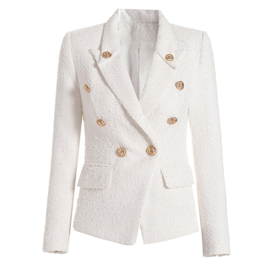 Double Breasted White Tweed Blazer