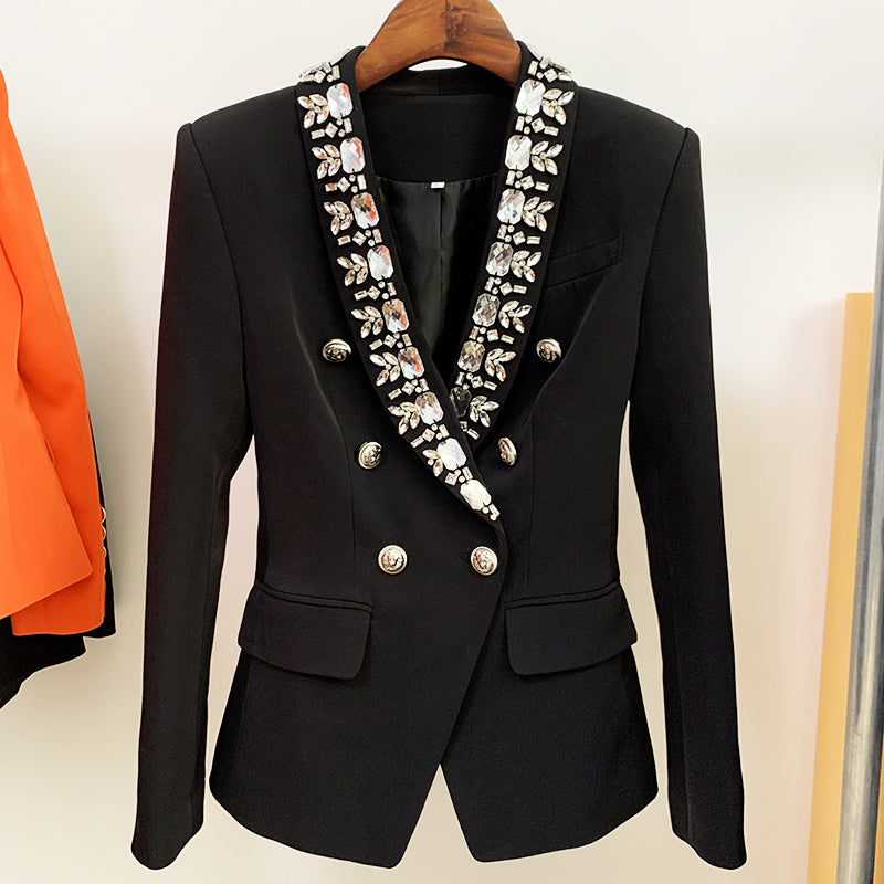 Double Breasted Blazer in Black with Rhinestones