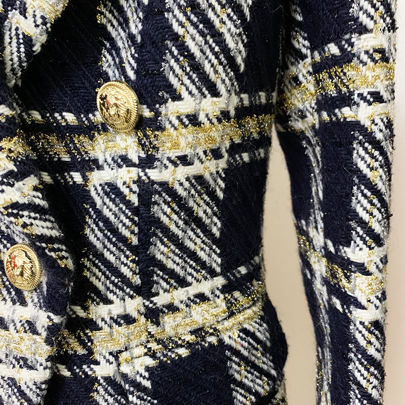 Double Breasted Navy Tweed Blazer