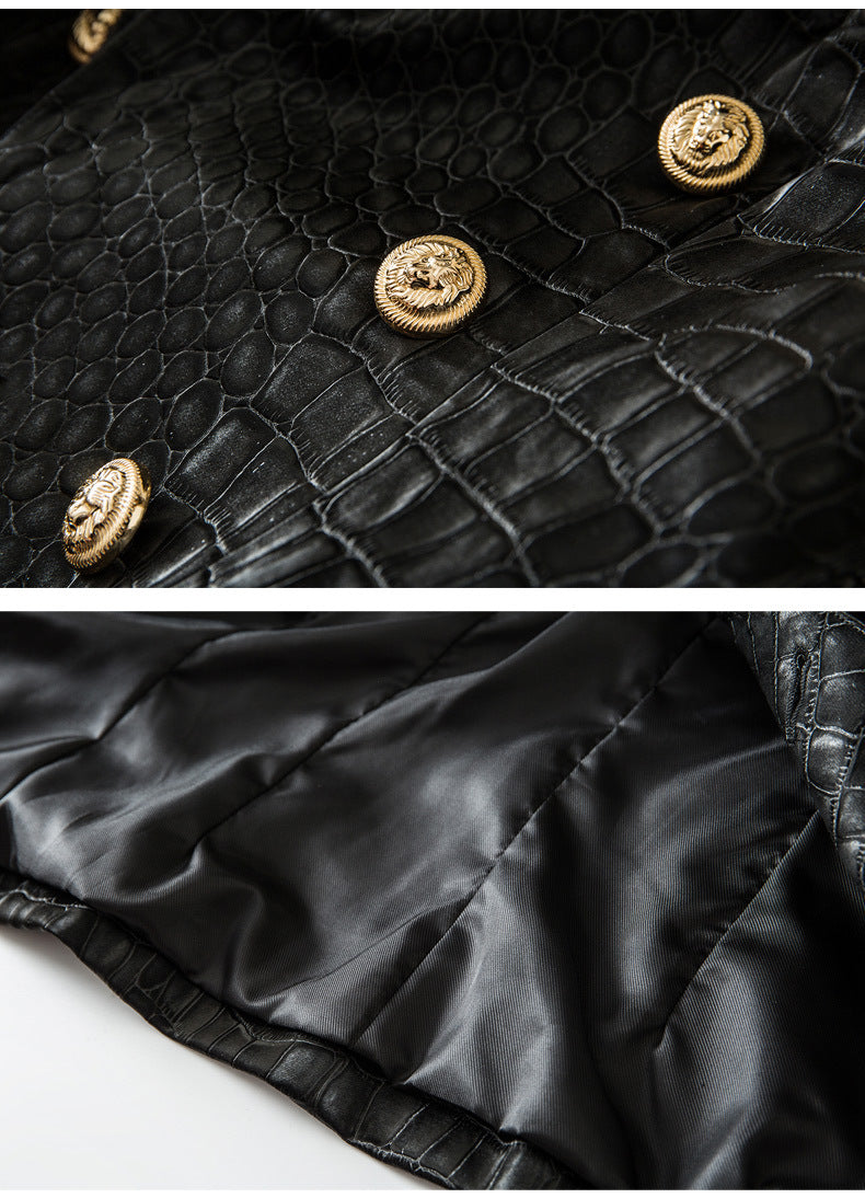 Double Breasted Black Leather Blazer