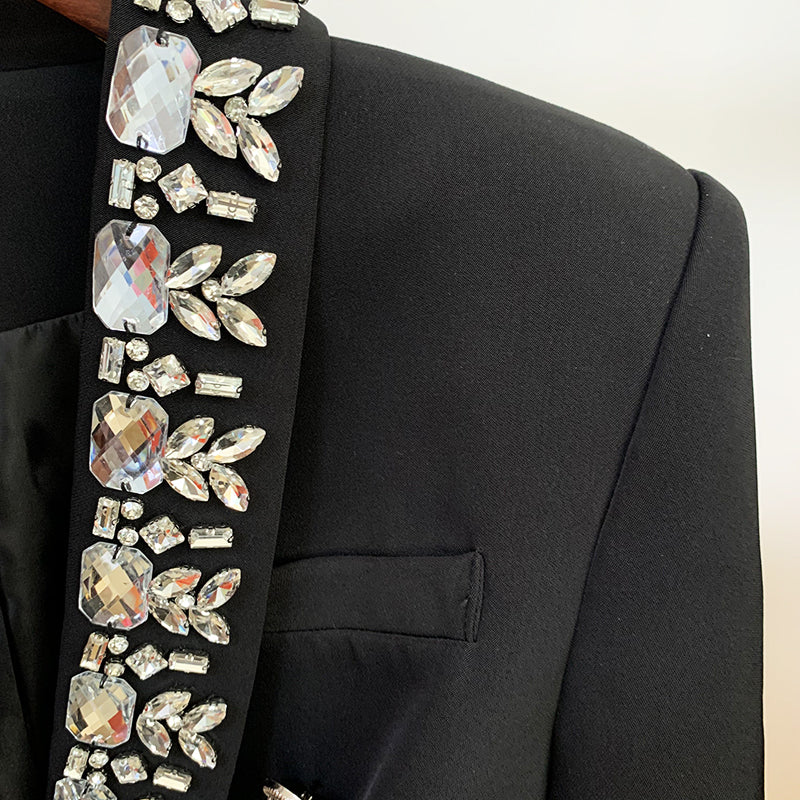 Double Breasted Blazer in Black with Rhinestones