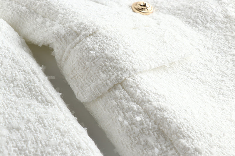 Double Breasted White Tweed Blazer