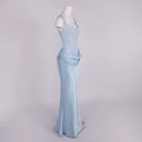 Baby Blue Corset Satin Maxi Dress