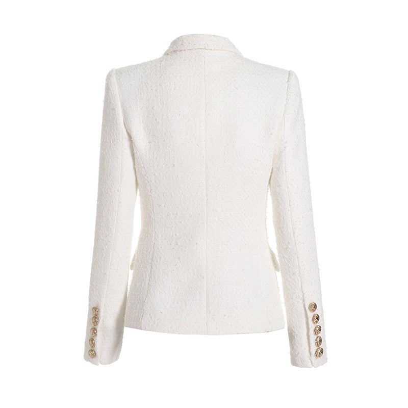 Double Breasted White Tweed Blazer