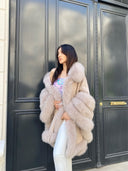 PONCHO IN CASHMERE IN PELLICCIA DI VOLPE BEIGE