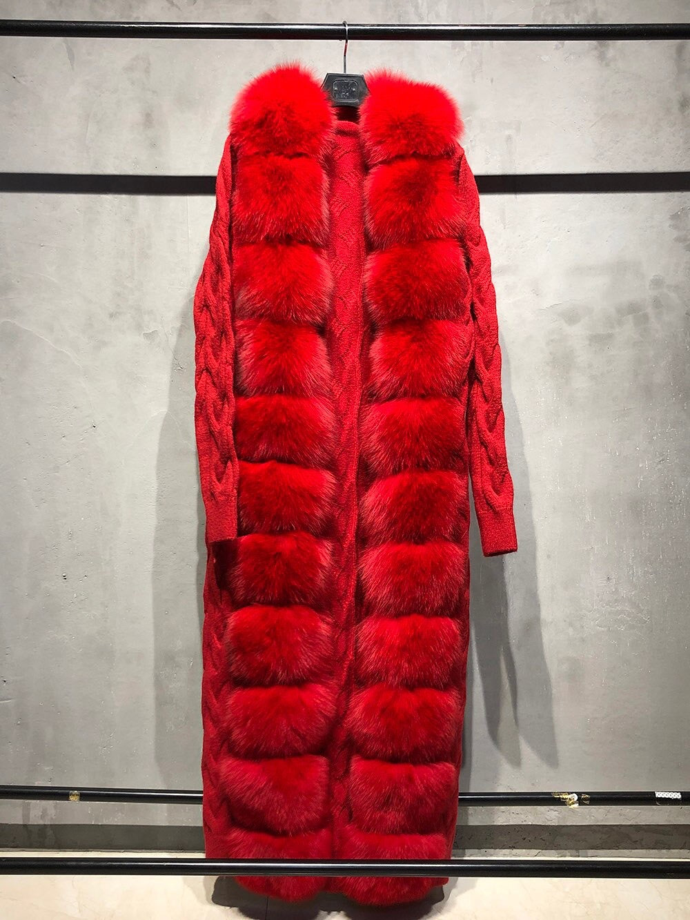 Fox Fur Cashmere/Knit Cardigan in red