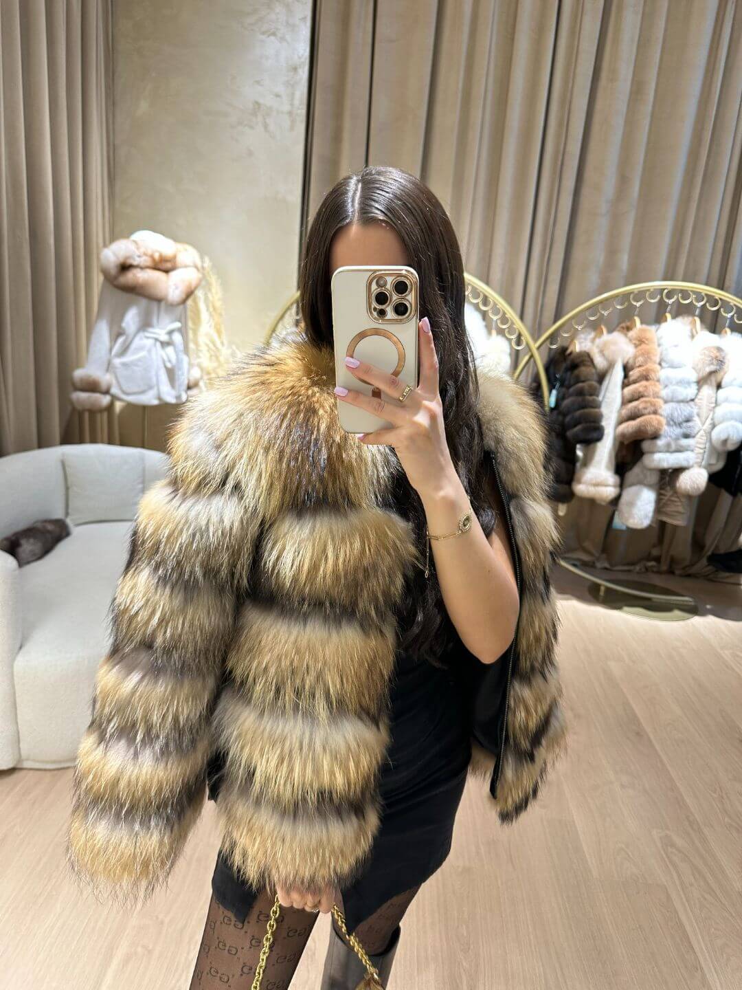 Raccoon Fur Genuine Leather Jacket