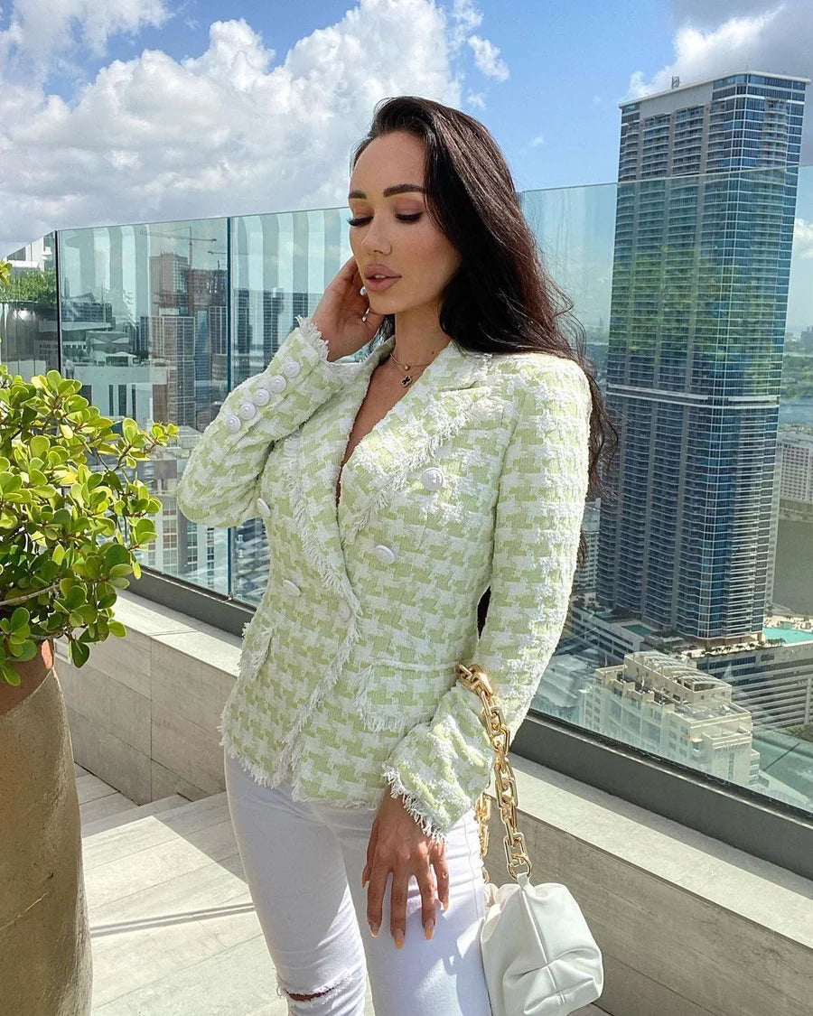 Tweed Blazer in green and white