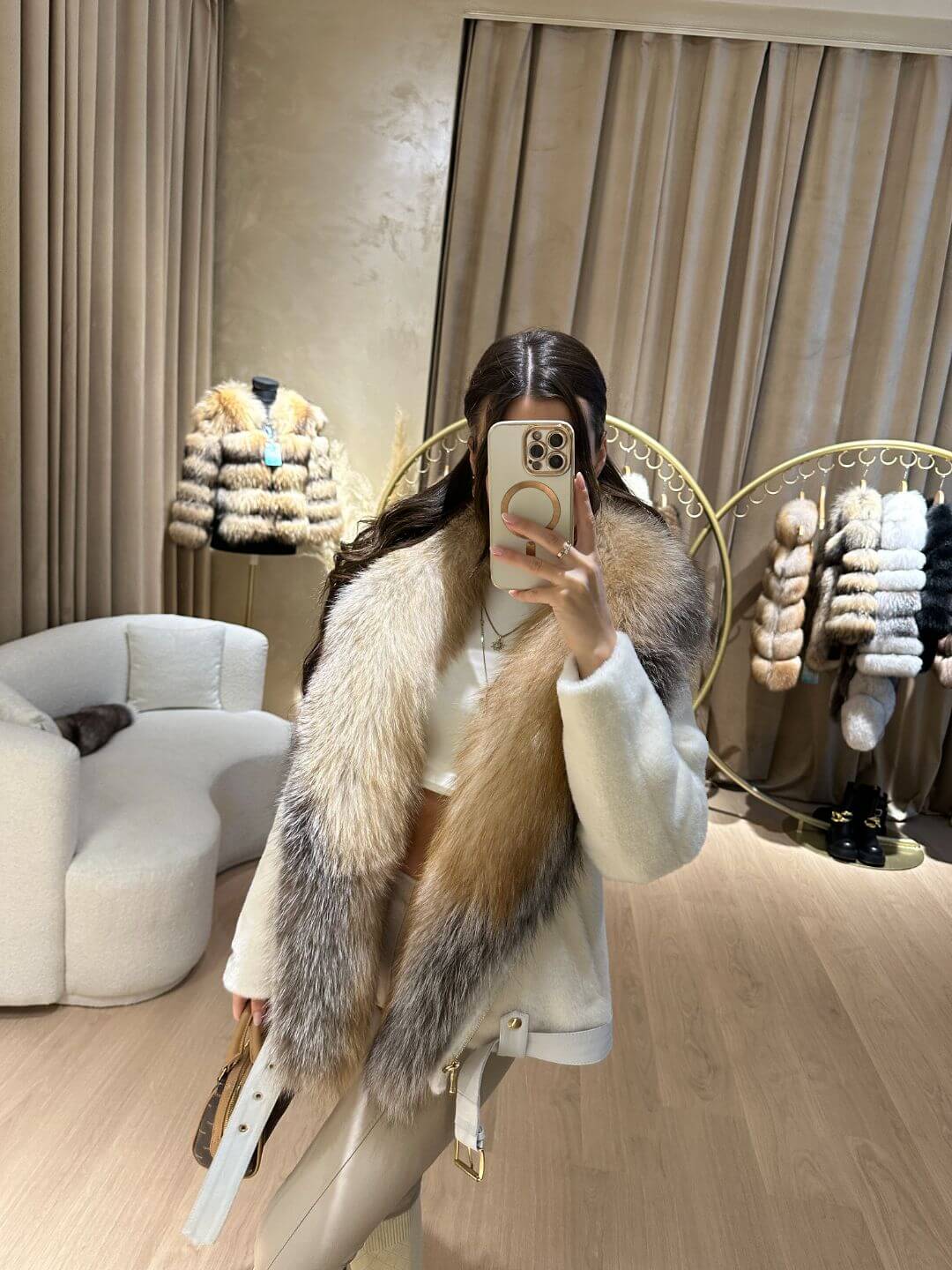 Vanilla Alkantara & Fox Fur Jacket