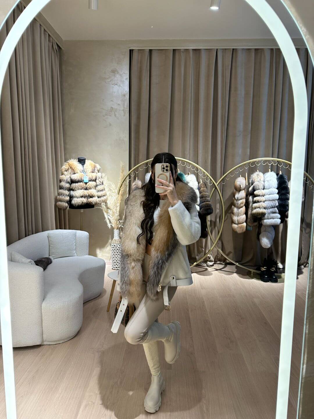 Vanilla Alkantara & Fox Fur Jacket