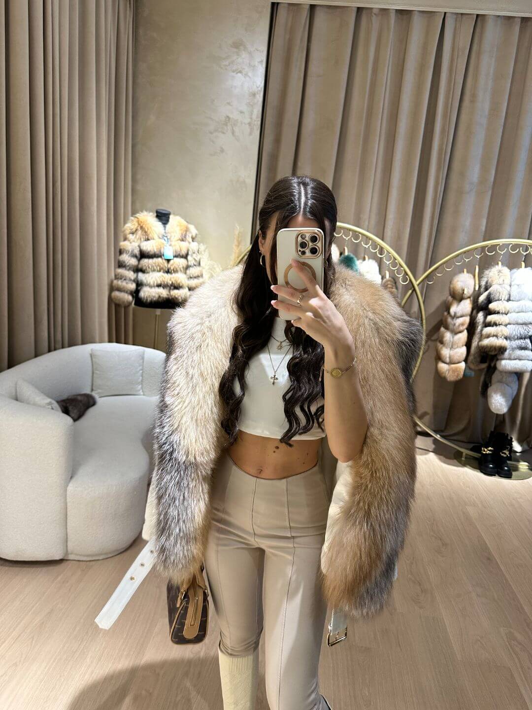 Vanilla Alkantara & Fox Fur Jacket