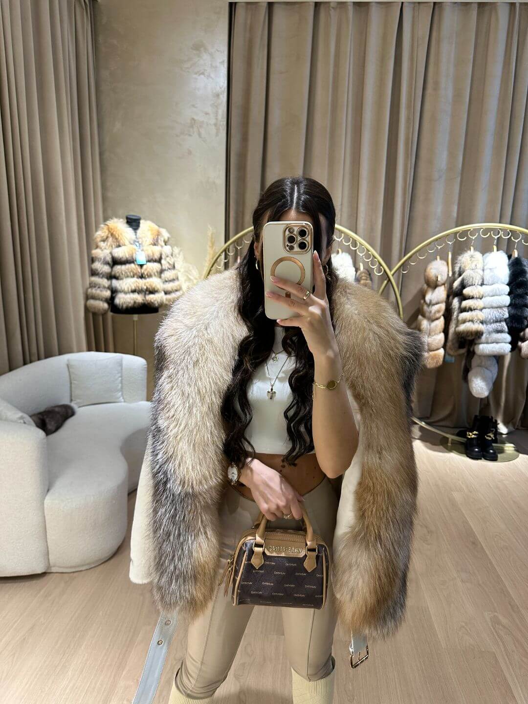 Vanilla Alkantara & Fox Fur Jacket