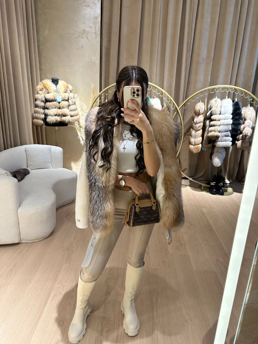 Vanilla Alkantara & Fox Fur Jacket