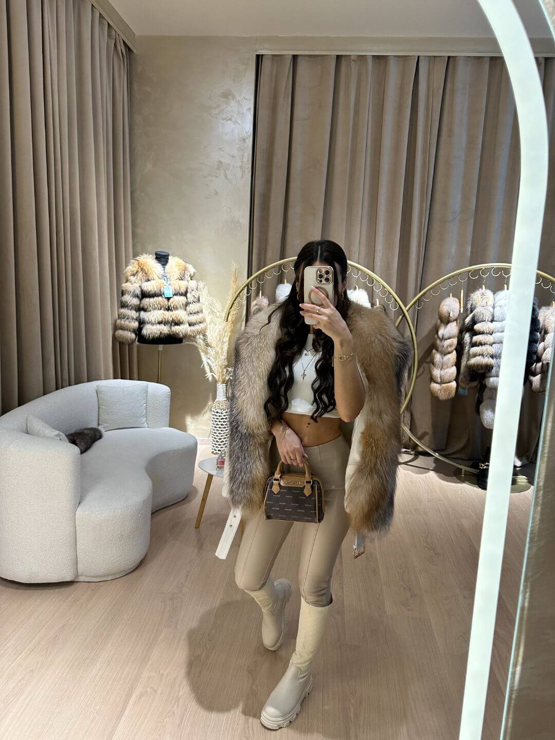 Vanilla Alkantara & Fox Fur Jacket
