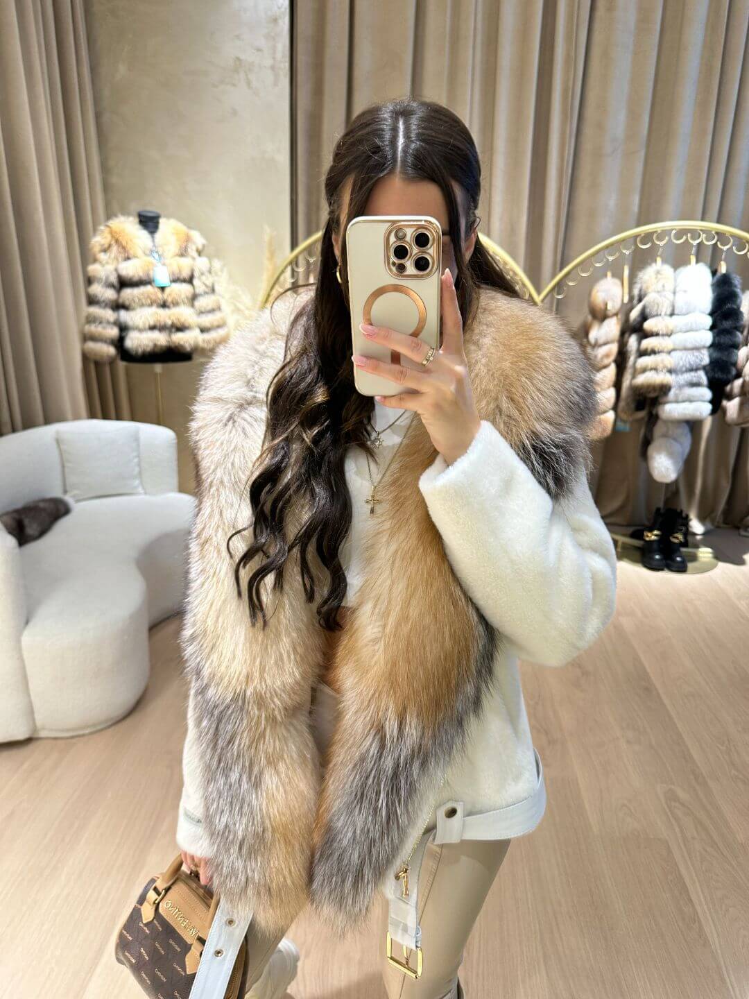 Vanilla Alkantara & Fox Fur Jacket