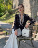 Double Breasted Blazer in Black with Rhinestones