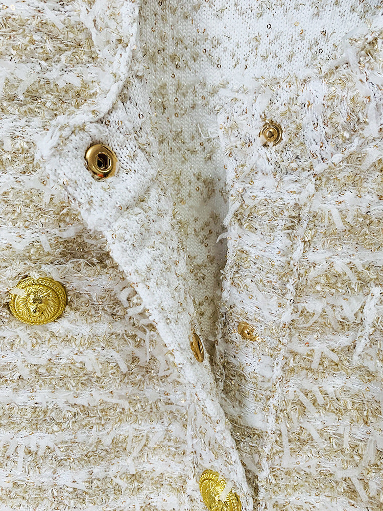 Double Breasted Golden Tweed Blazer