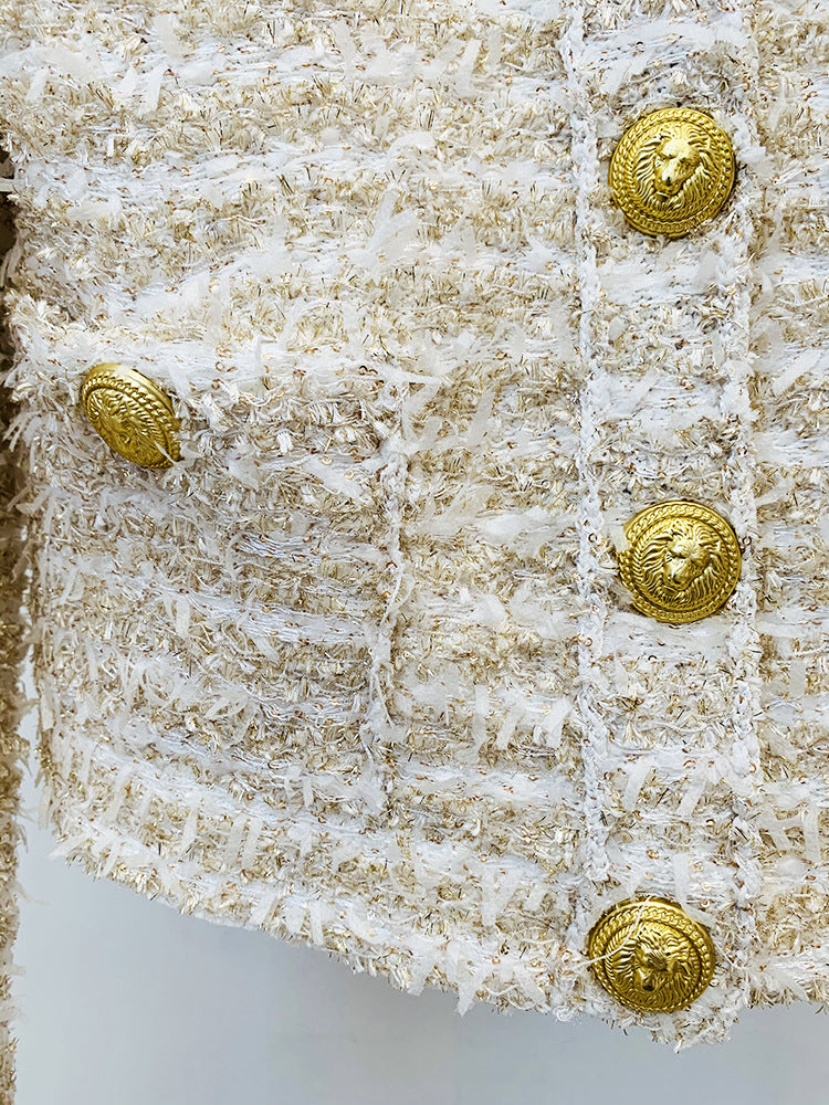 Double Breasted Golden Tweed Blazer
