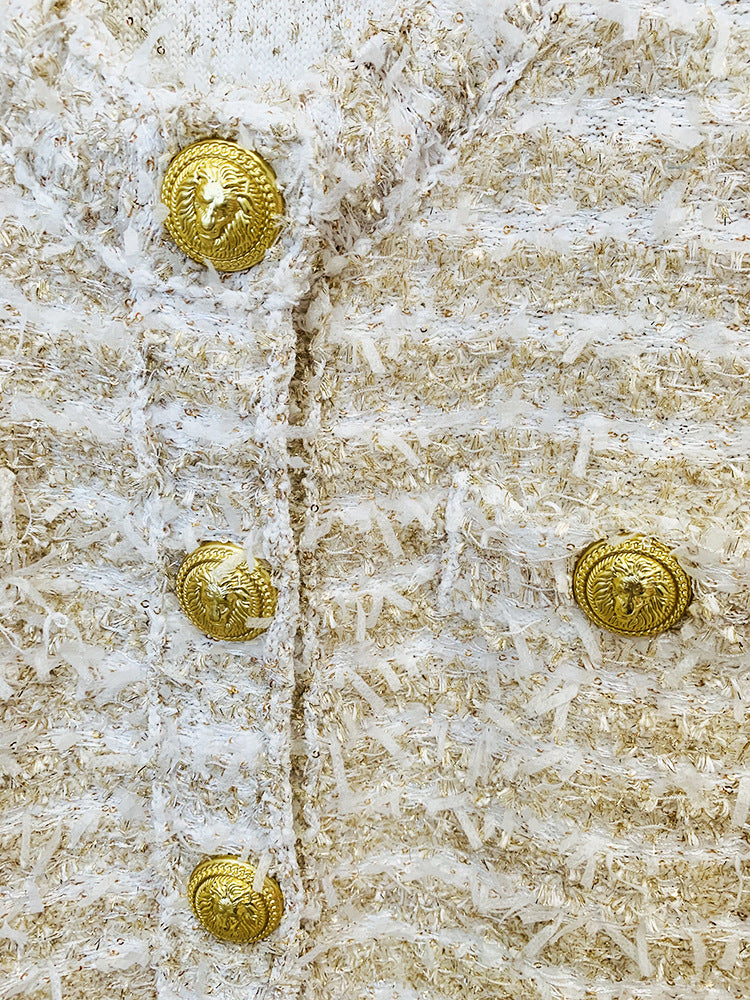 Double Breasted Golden Tweed Blazer