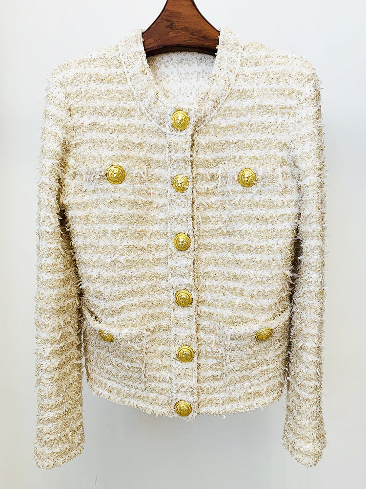 Double Breasted Golden Tweed Blazer