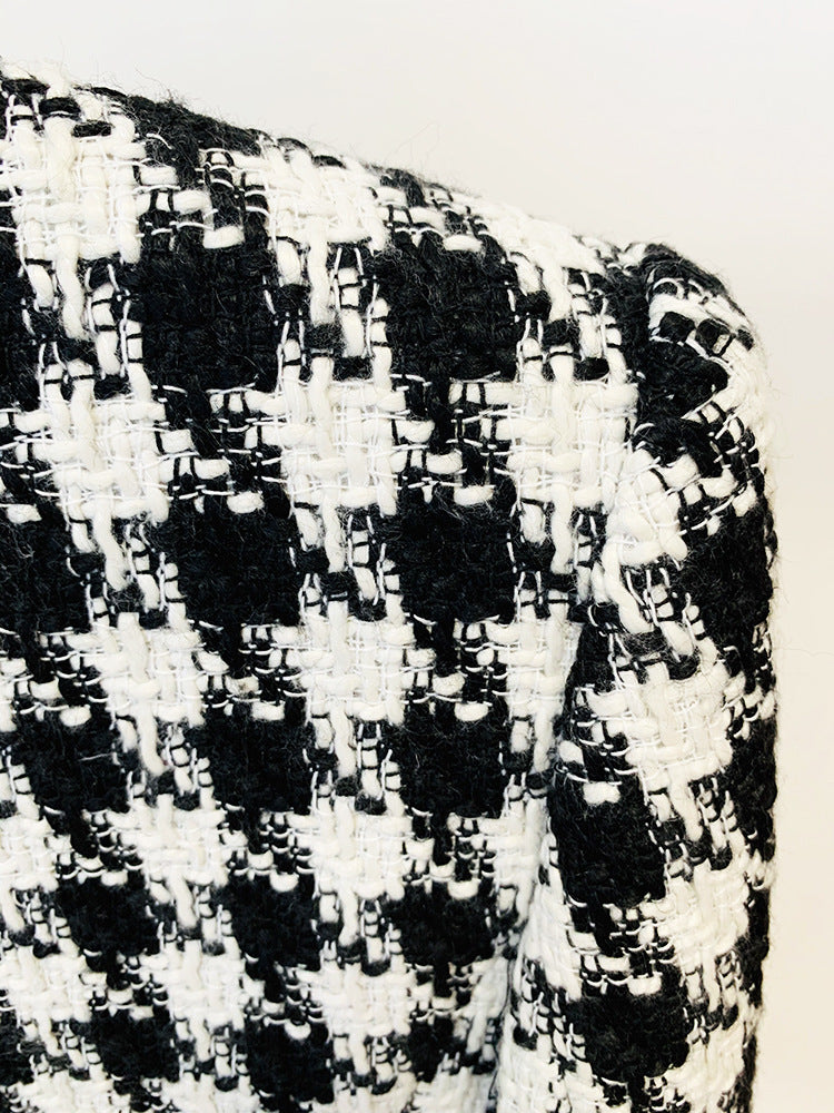 Double Breasted B/W Tweed Blazer