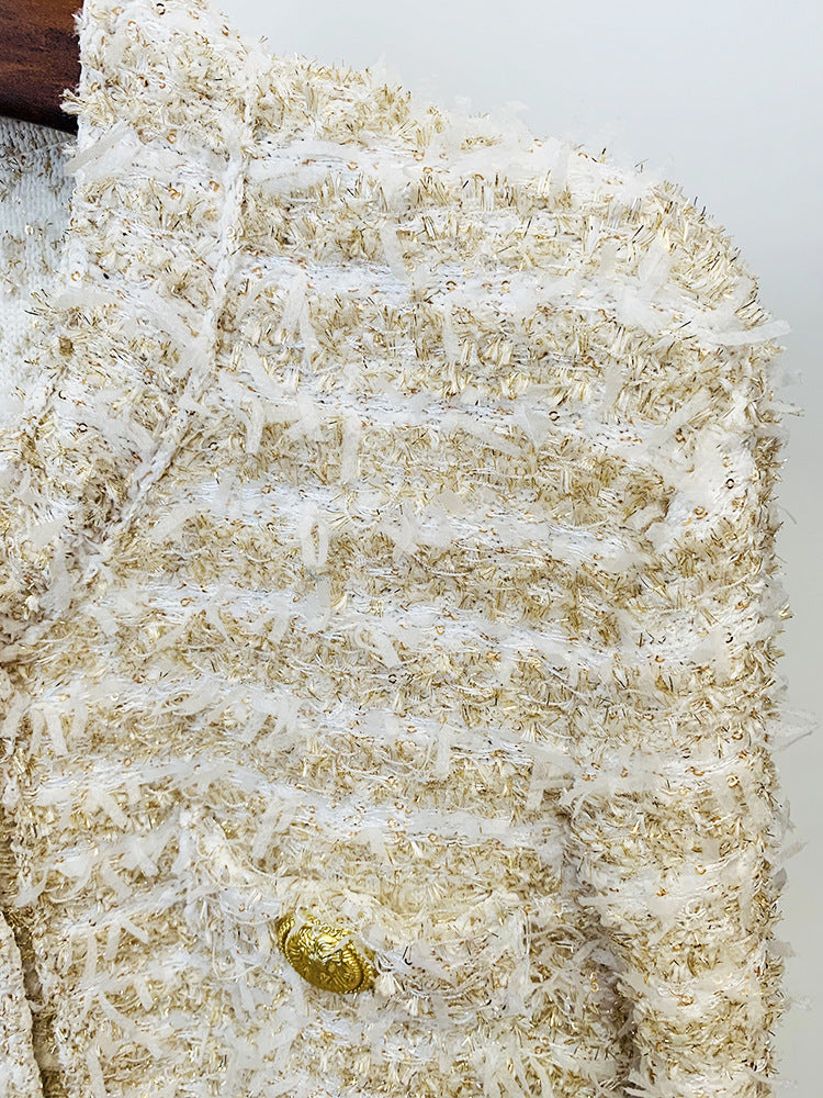 Double Breasted Golden Tweed Blazer